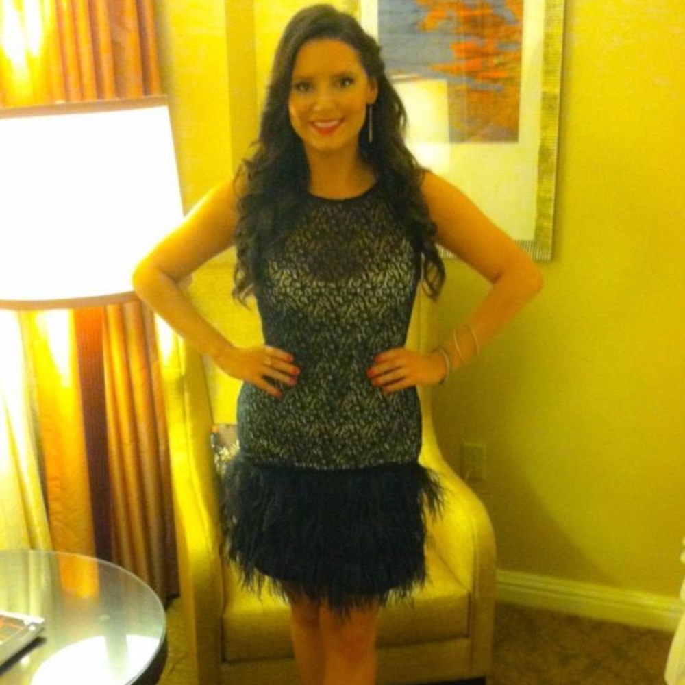 Boston Proper feather/lace dress with satin under